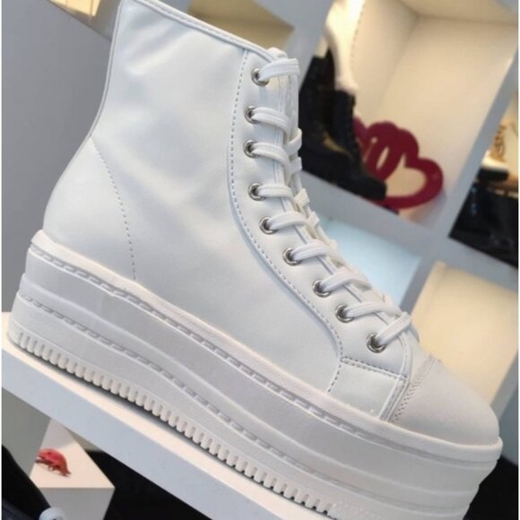 NIB Chunky White Vegan Leather Platform High Top Sneakers Streetwear Y2K Revive - Picture 5 of 10